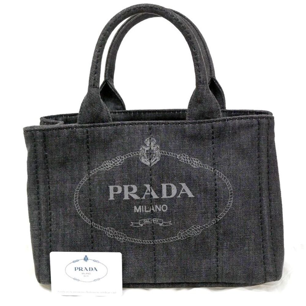 Prada Canapa Convertible Tote Denim Black Denim_Jeans Tote Bag Bag